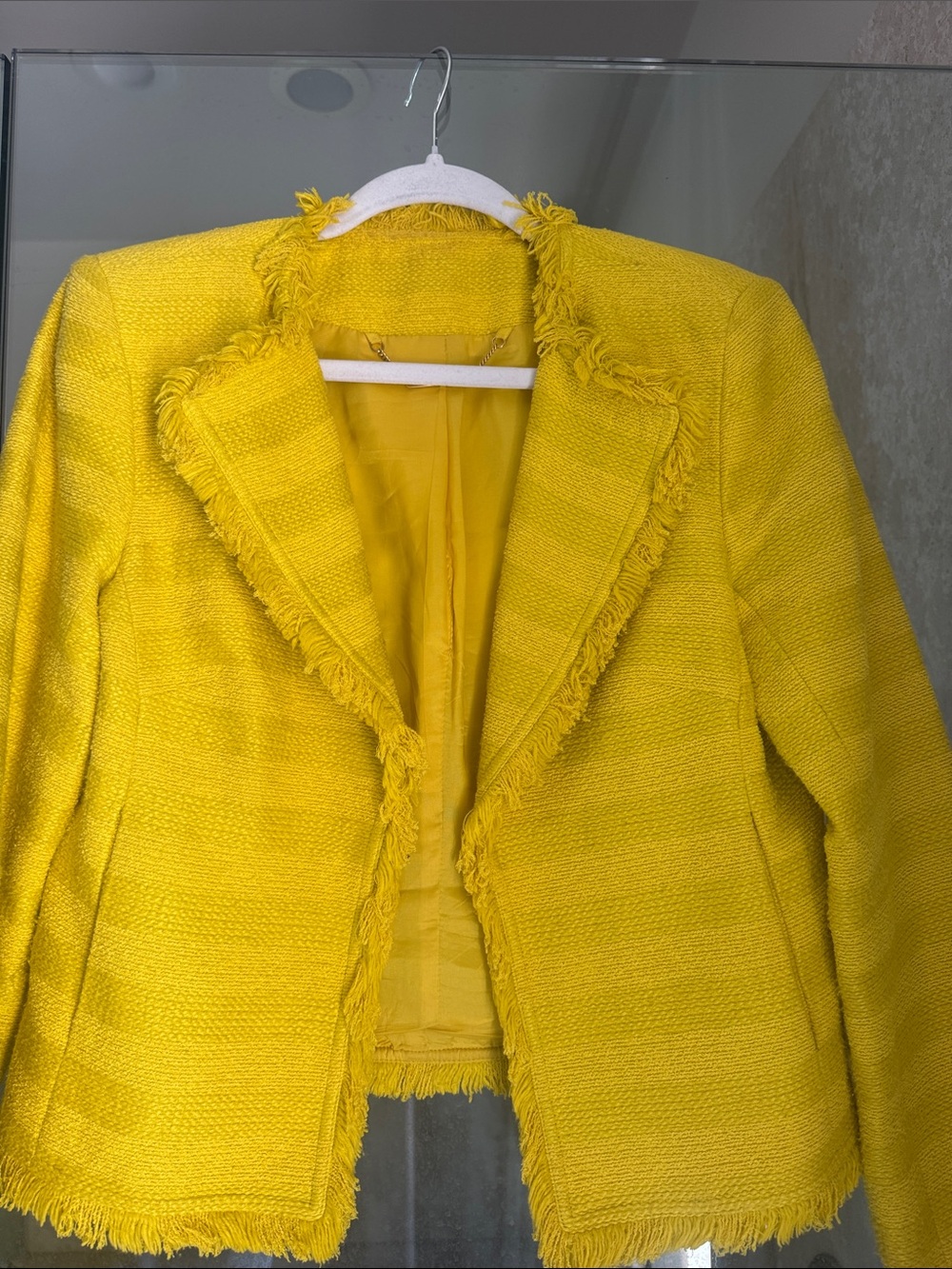 Trina Turk Bright Yellow Frayed-Trim Blazer